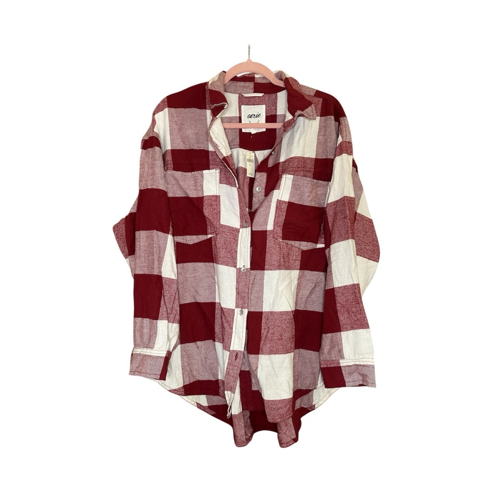 Aerie Red and White Plaid Button-Up Shirt
